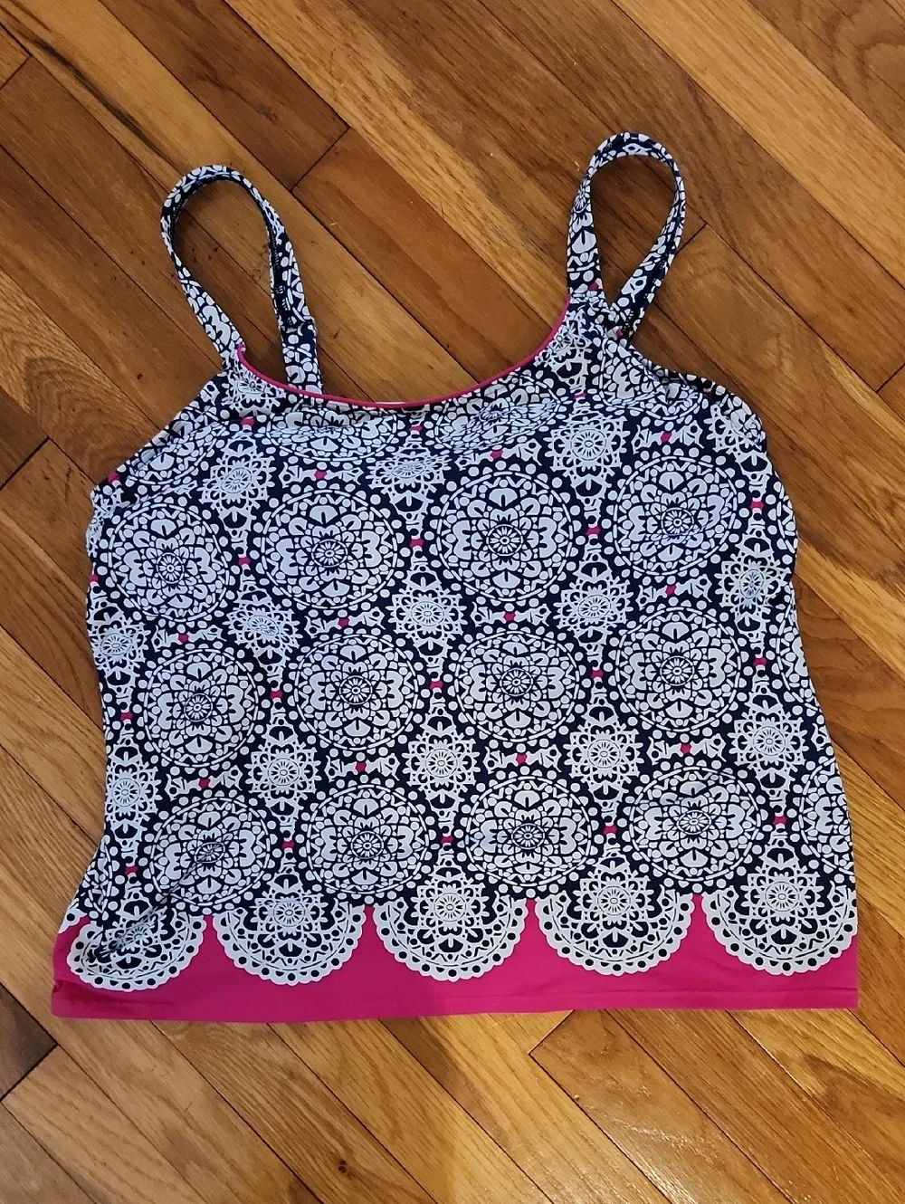 Lands' End NWOT Navy White Pink  Tankini Swim Top NWOT Plus size 18 W 🏖 - Picture 9 of 9